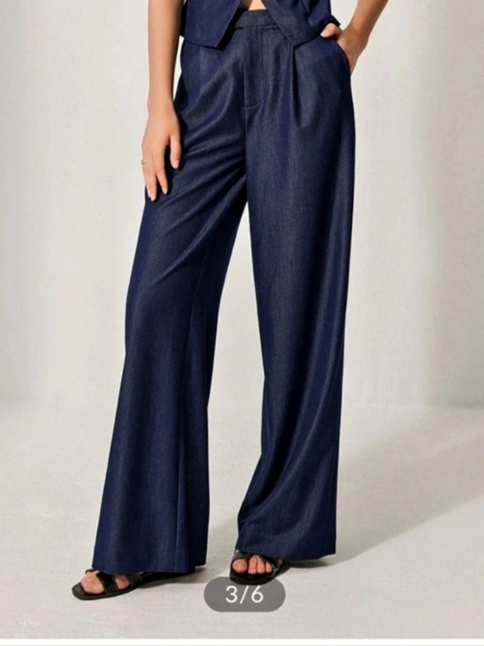 Commense Mid-Waist Pocket Detail Wide Leg Jean Women's Blue Pants